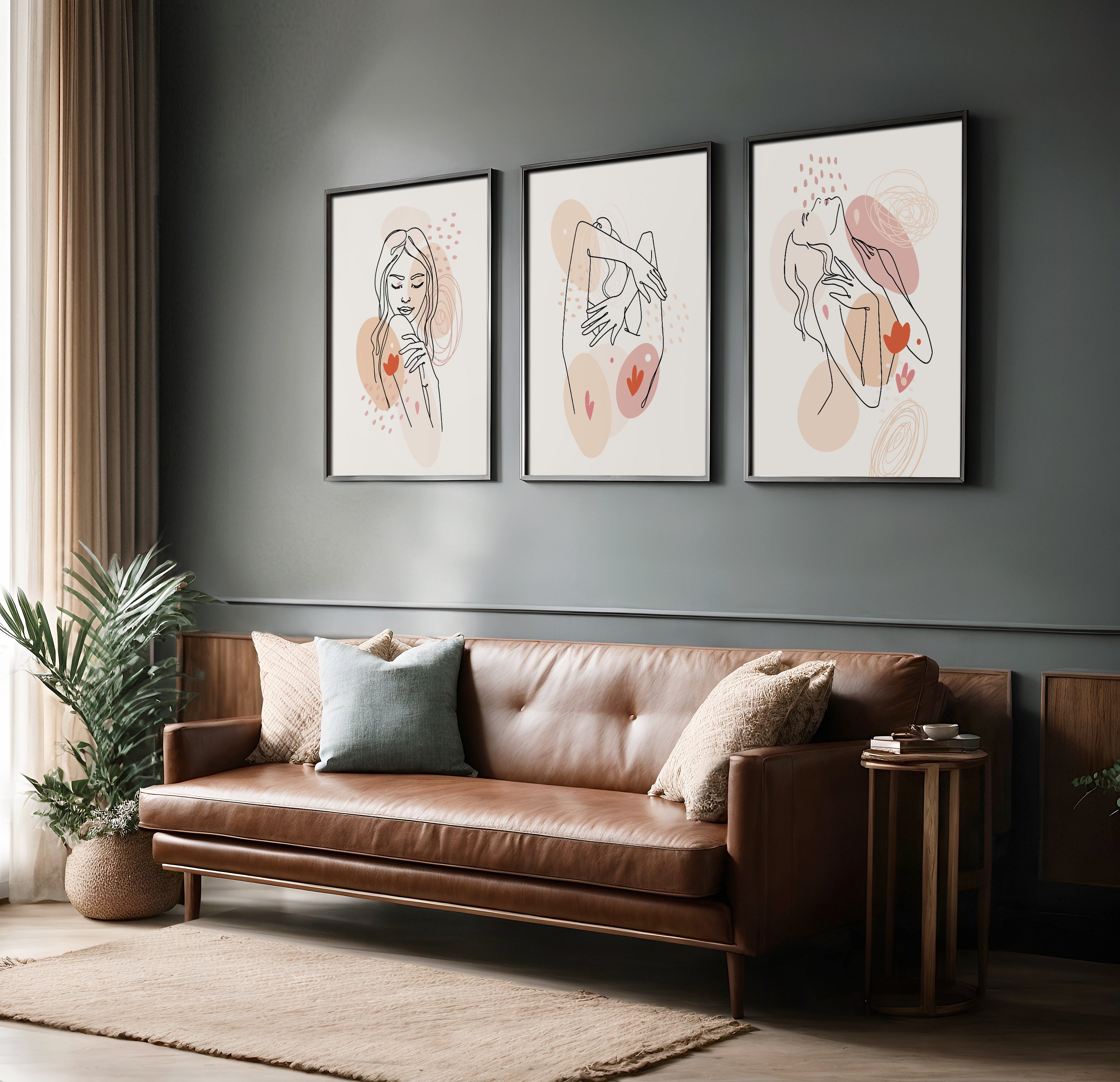 Contemporary Abstract Feminine Line Art Trio – Wall Art Set – FEMTOARTS