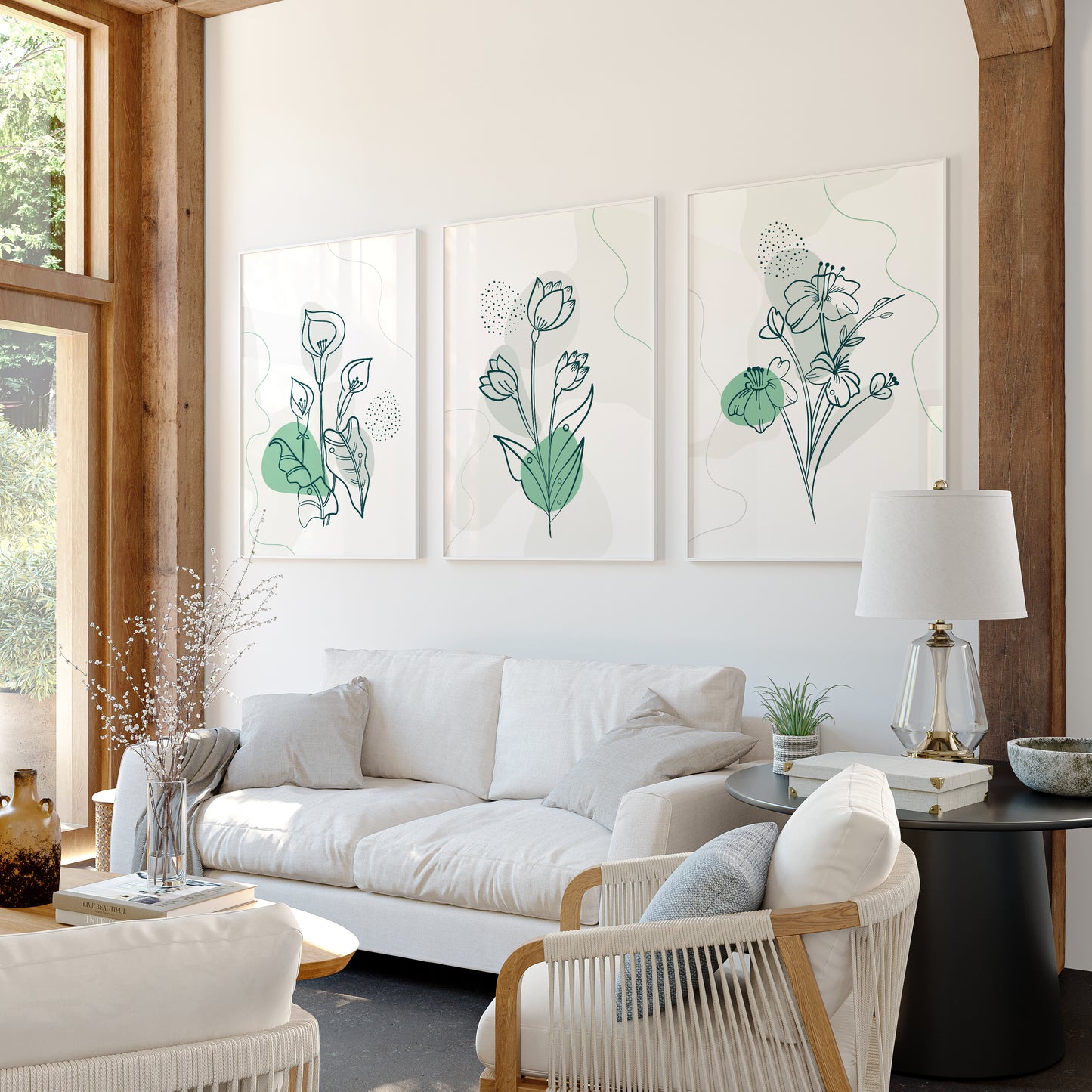 Minimalist Abstract Floral Trio – Wall Art Set of 3