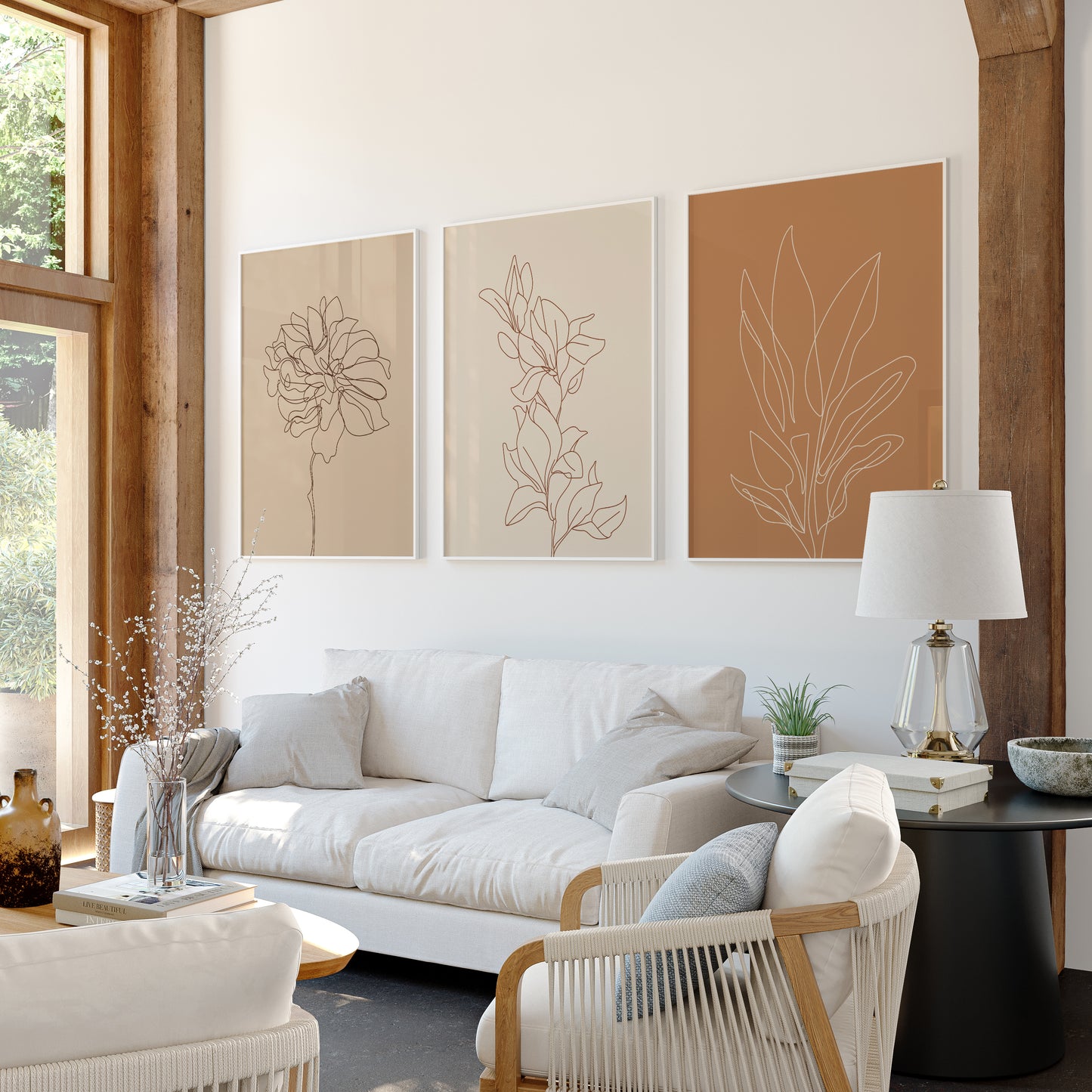 Modern Earth: Minimalist Botanical Line Art Trio – Wall Art Set
