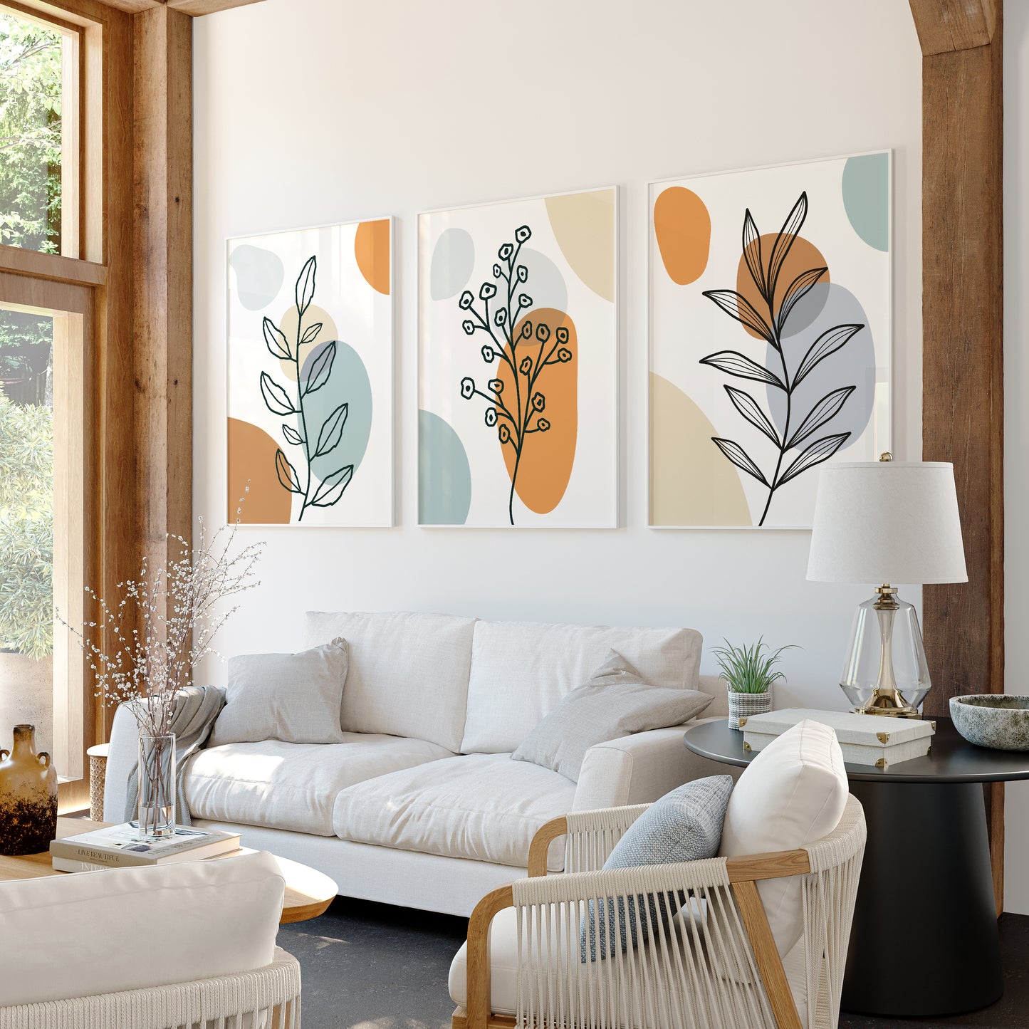 Earthy Elegance: Minimalist Abstract Floral Trio – Wall Art Set of 3