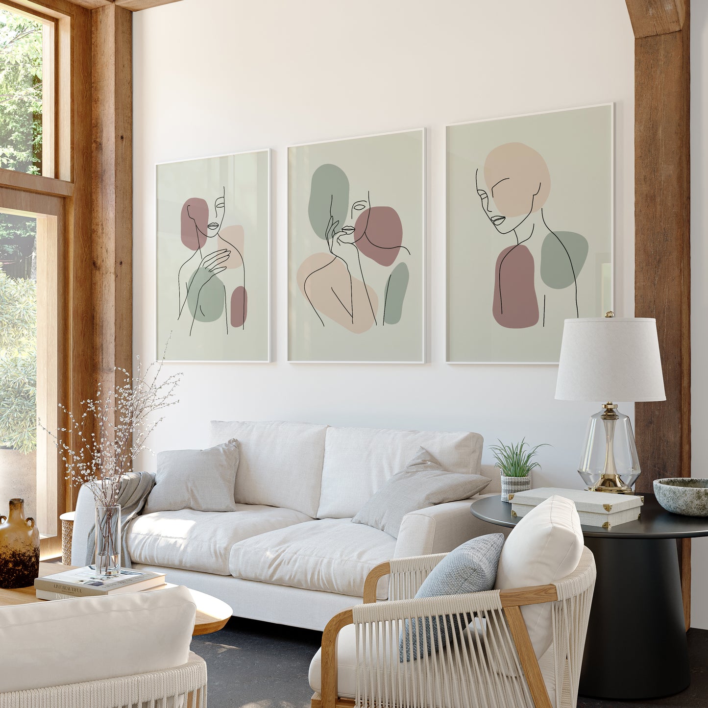 Serene Contours: Minimalist Abstract Feminine Line Art Trio – Wall Art Set