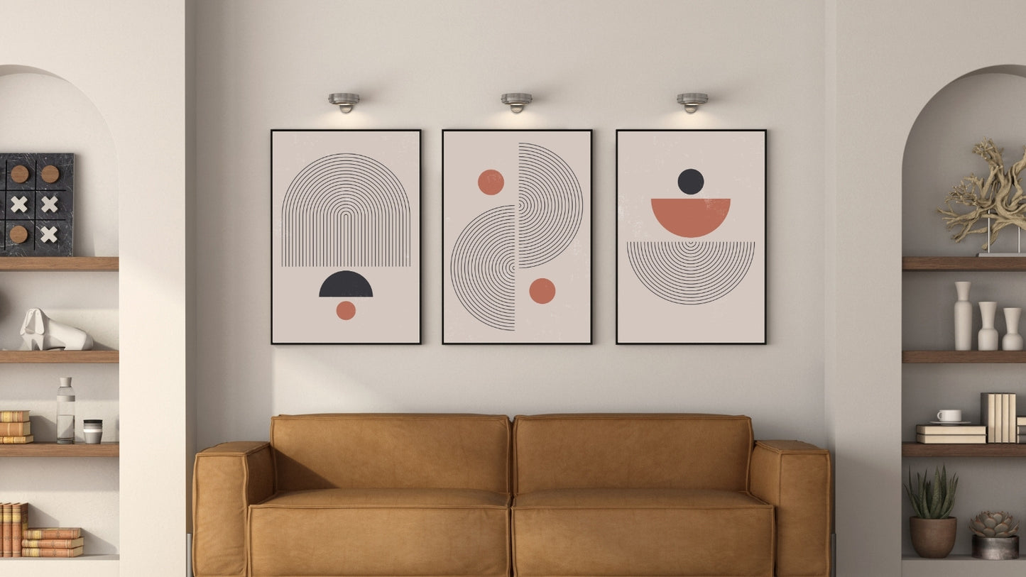 Abstract Mid Century Wall art with Geometric Shapes (Set of 3)