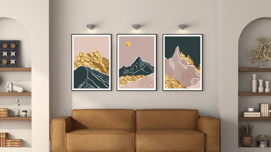 Luxury Gold Mountain Wall Art (Set of 3)