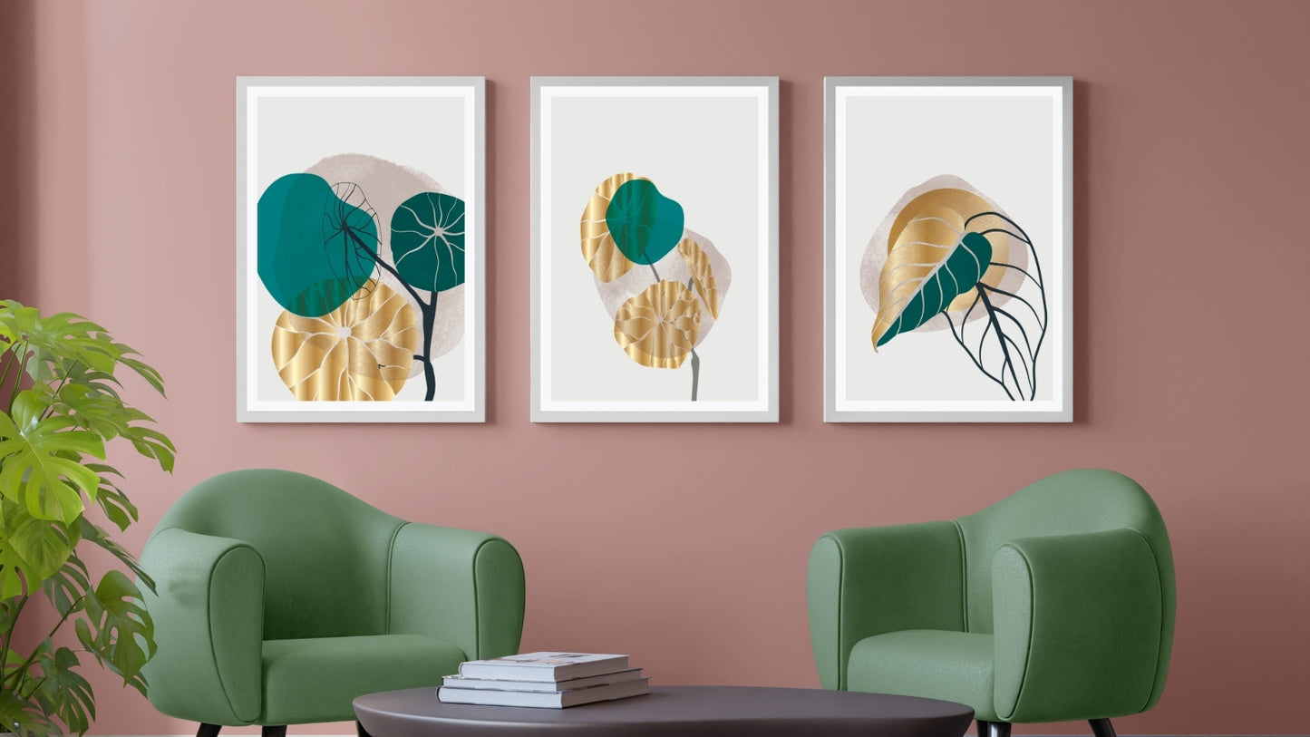 Luxury Abstract Pattern Designs with Leaves (Set of 3)