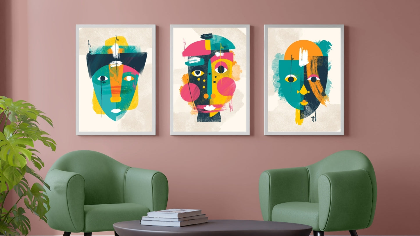 Face Portrait Abstract Illustration Designs (Set of 3)
