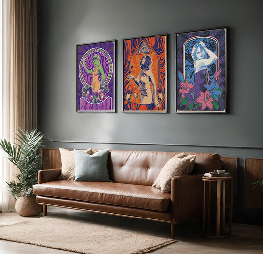 Mystic Muses: Vintage Psychedelic Femme Poster Set (Trio)