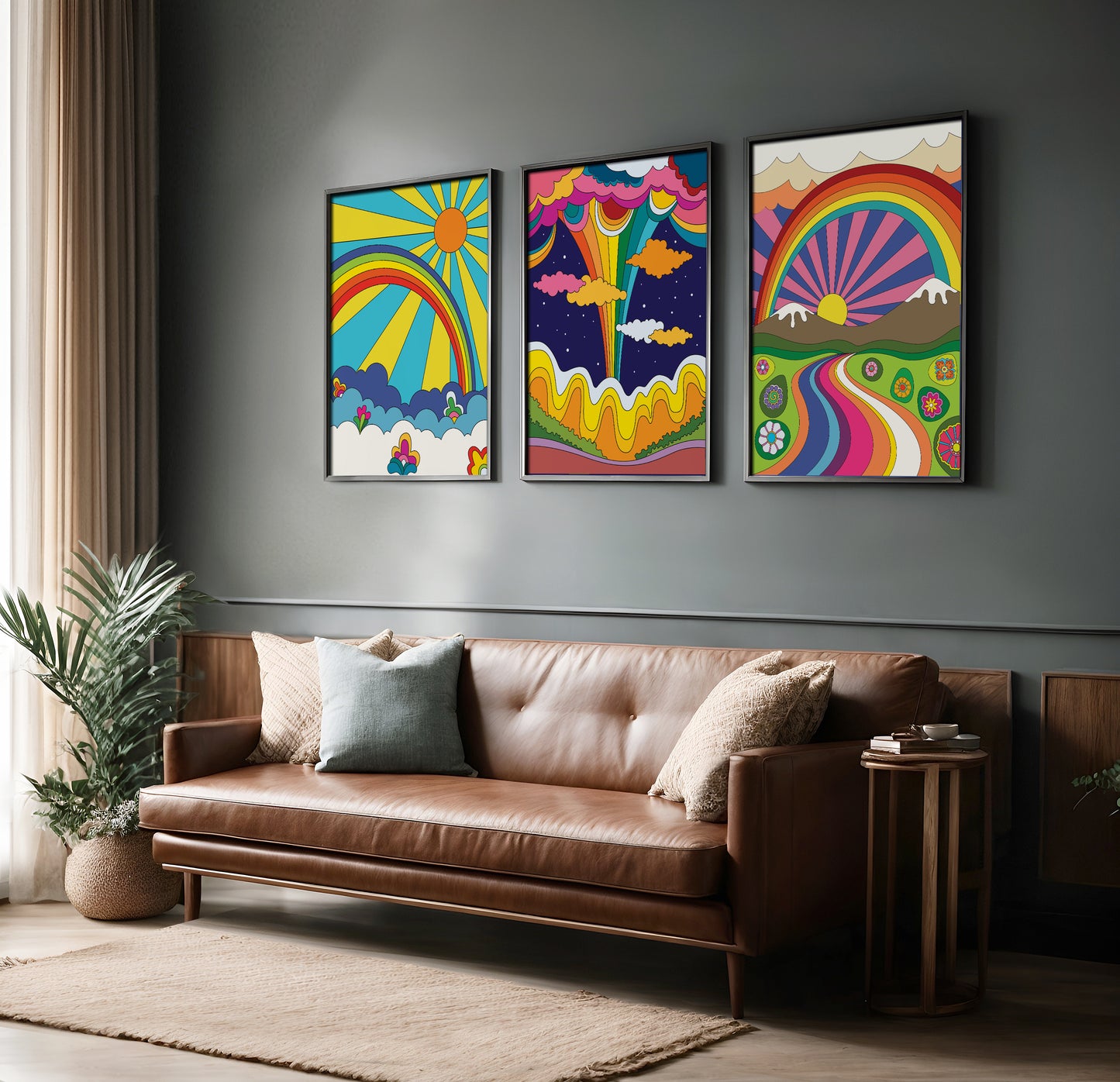 Rainbow Reverie: Psychedelic Dreamscape Poster Set (Trio)