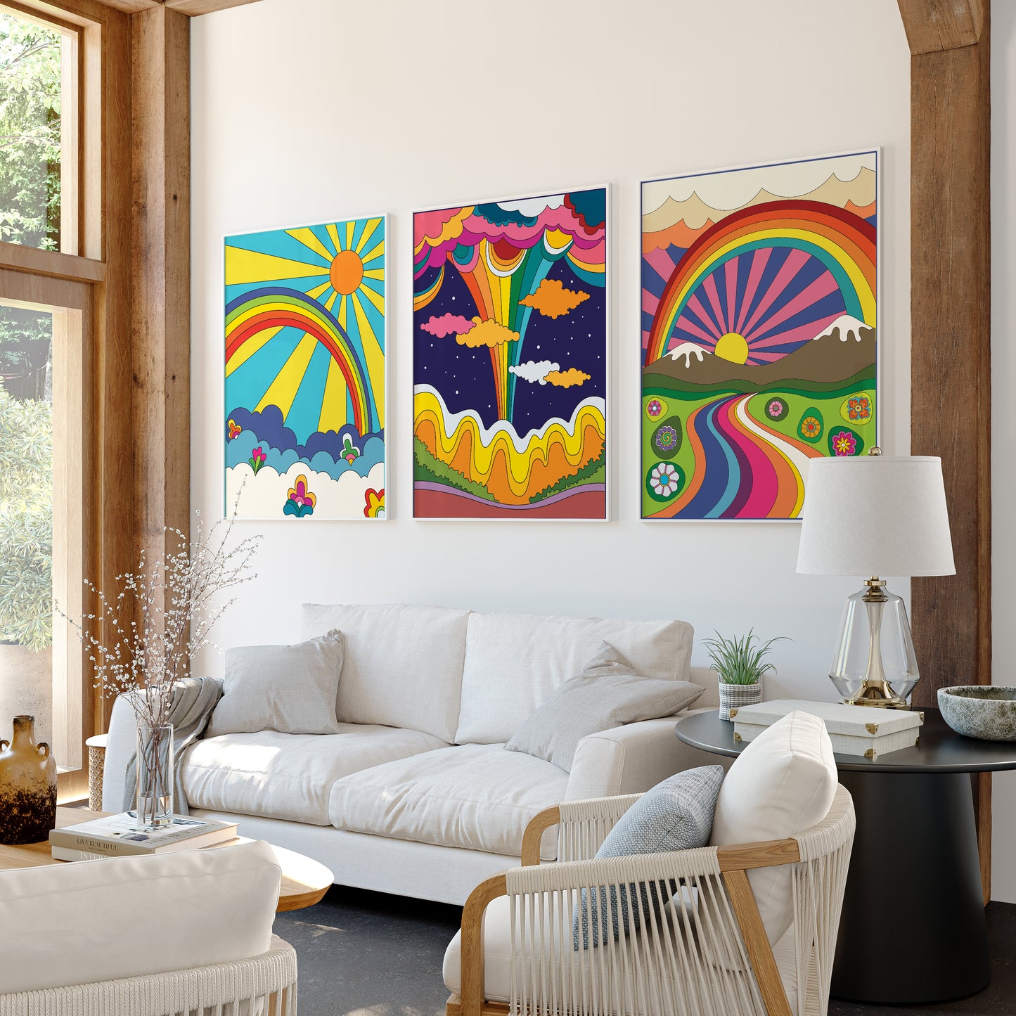 Rainbow Reverie: Psychedelic Dreamscape Poster Set (Trio)