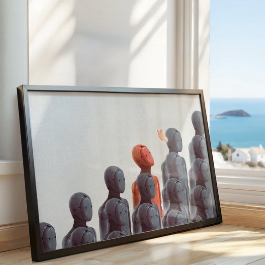 Stand Out – Red Figure in a Crowd Poster