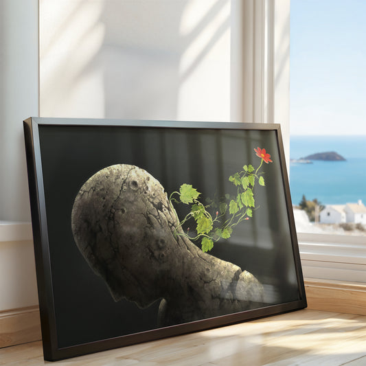 Bloom of Thought – Surreal Stone Head Poster
