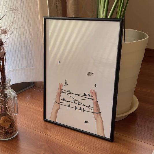 Tangled Freedom – Surreal Bird & String Art Poster