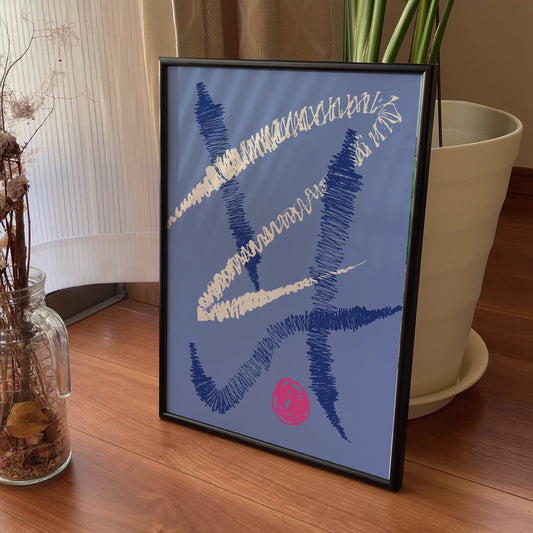 Blue & White Chaos – Abstract Modern Art Print