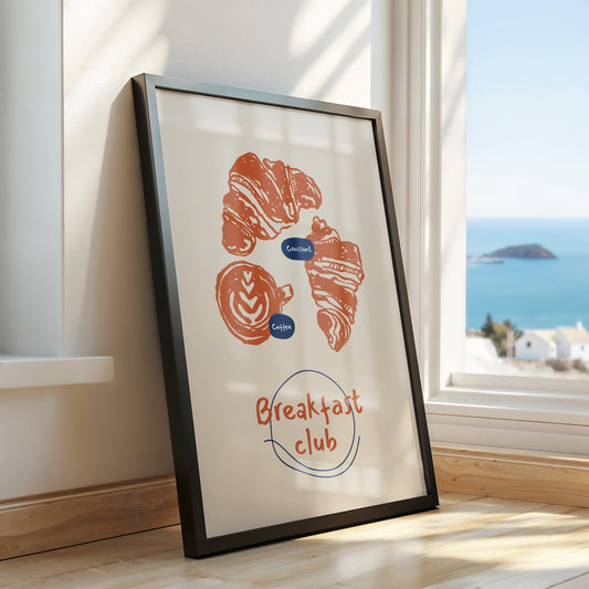 Breakfast Club – Croissant & Coffee Art Poster