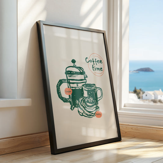 "Coffee Time" - Rustic French Press Art Print