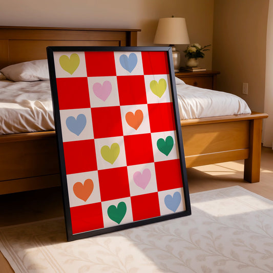 Colorful Hearts Checkerboard – Joyful Pop Art