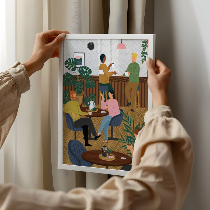 Cafe Evenings Together – Social Coffee Shop Wall Art Poster – FEMTOARTS
