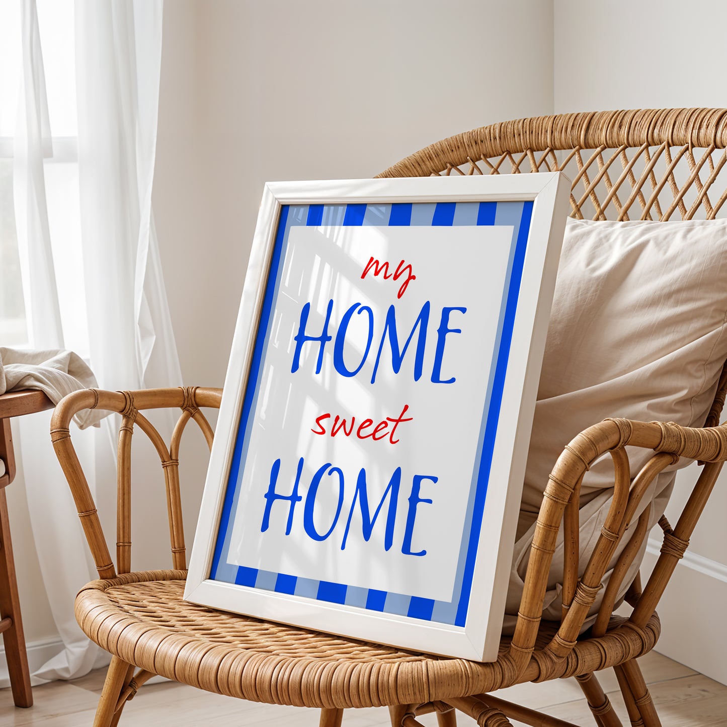 My Home Sweet Home – Cozy Blue Stripe Wall Art
