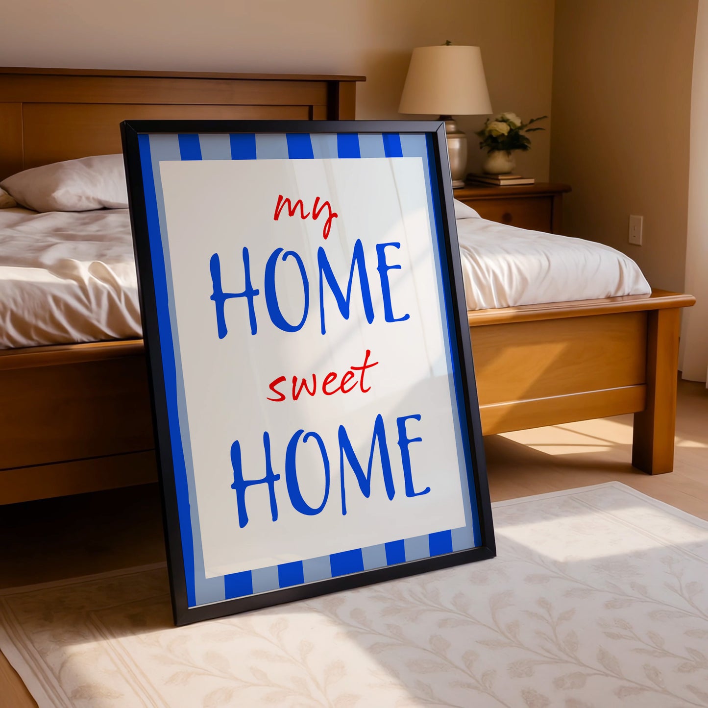 My Home Sweet Home – Cozy Blue Stripe Wall Art