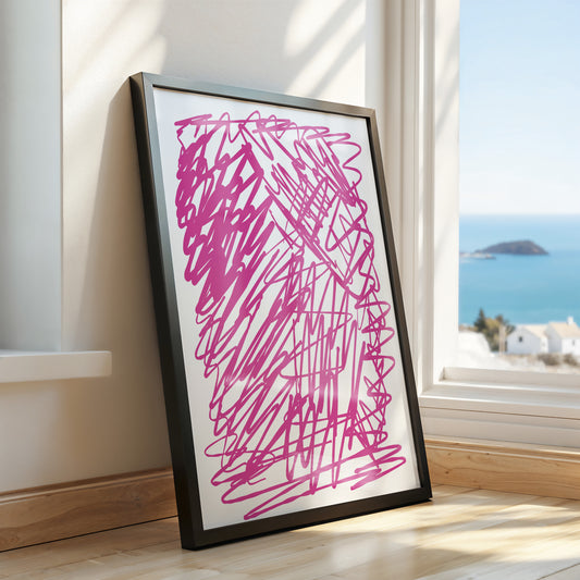 Creative Chaos – Abstract Pink Scribble Art Print