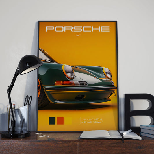 Porsche 911 Vintage Yellow-Green Poster