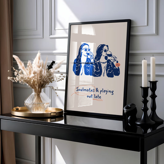 Soulmates & Late Nights – Wine & Friendship Art Print