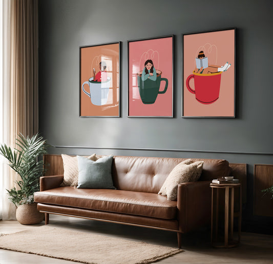 A girl loves her coffee ( Combo of 3 posters)