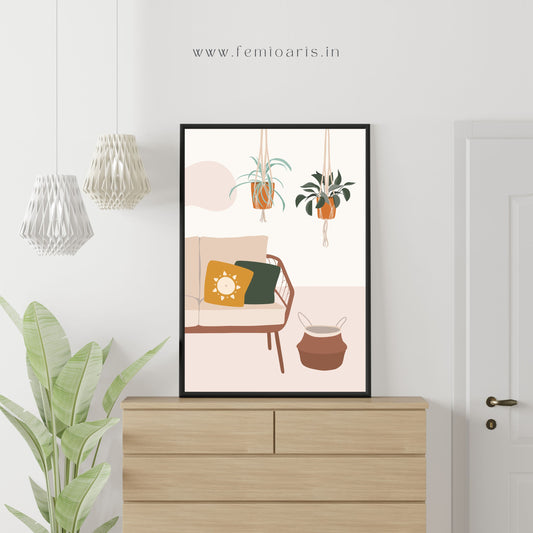 Hand drawn boho interior