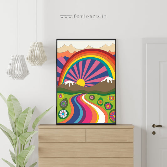 Psychedelic Art - Sun, Rainbow and River