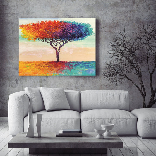 Hand Painted Impressionist Oil Painting of a Colorful Tree
