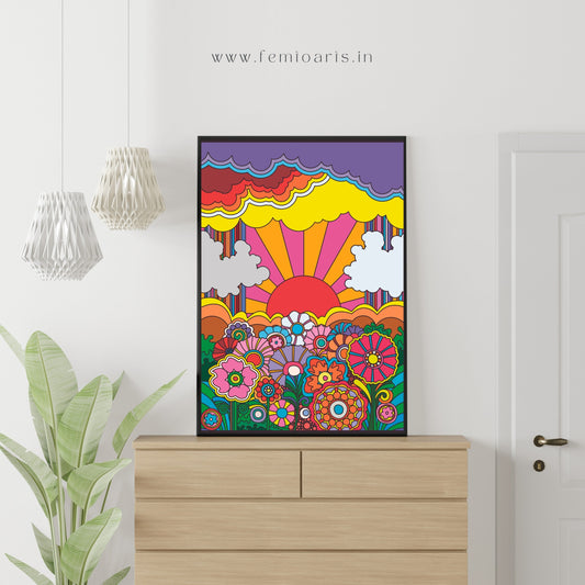 Psychedelic Art - Sun and Flowers