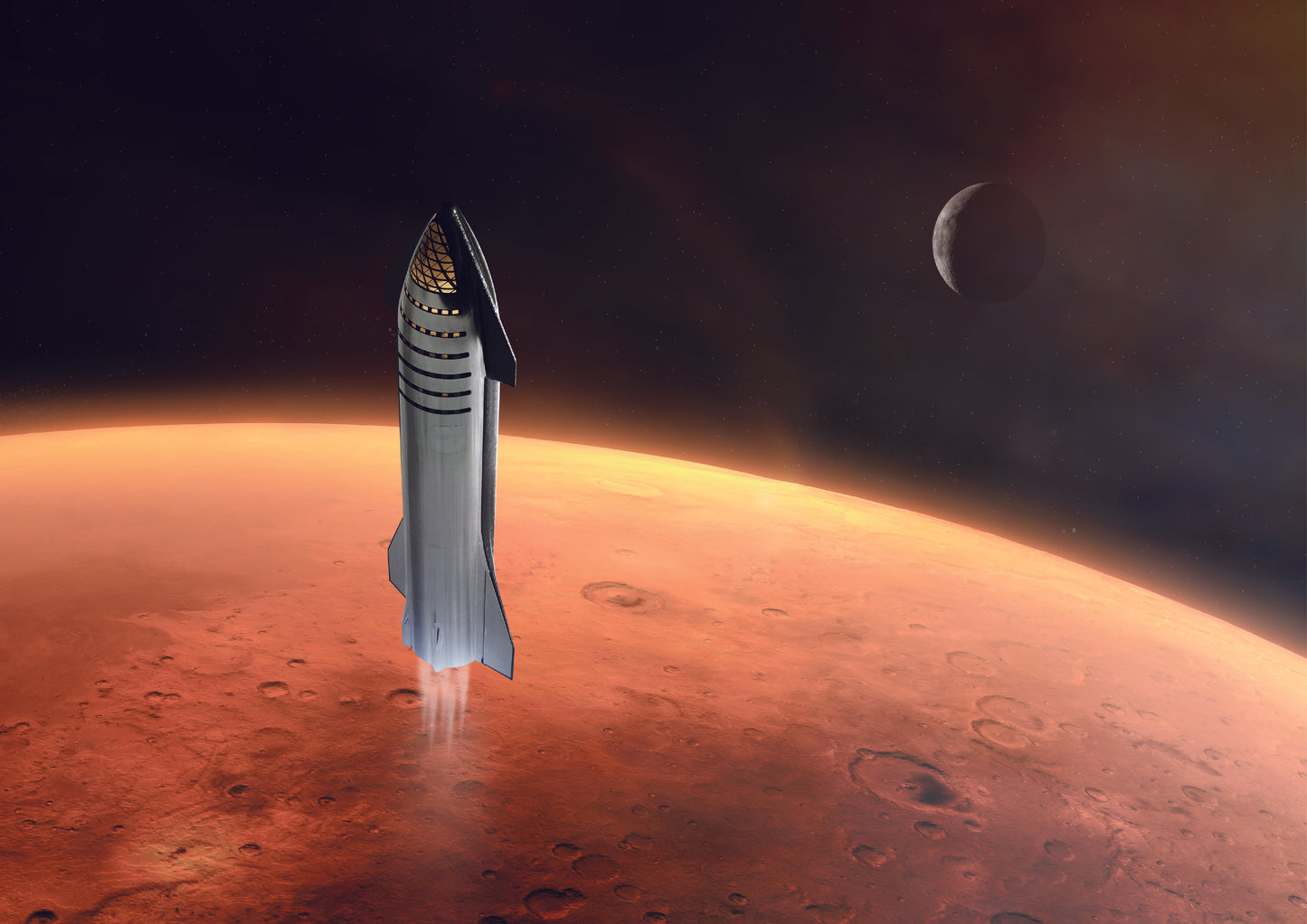 Heavy Starship takes off from Mars