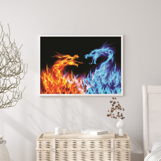 Abstract blue (Water) and red(Fire) fiery dragons