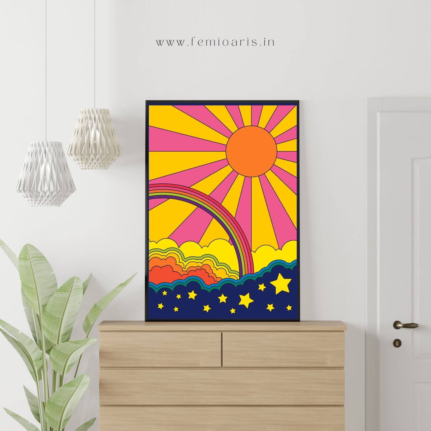 Psychedelic Art - Sun, Stars and Rainbow