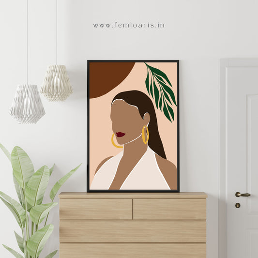 Abstract Woman with Earring Boho Art