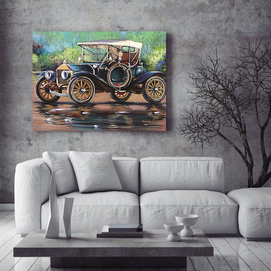 Oil Painting of a Retro Car