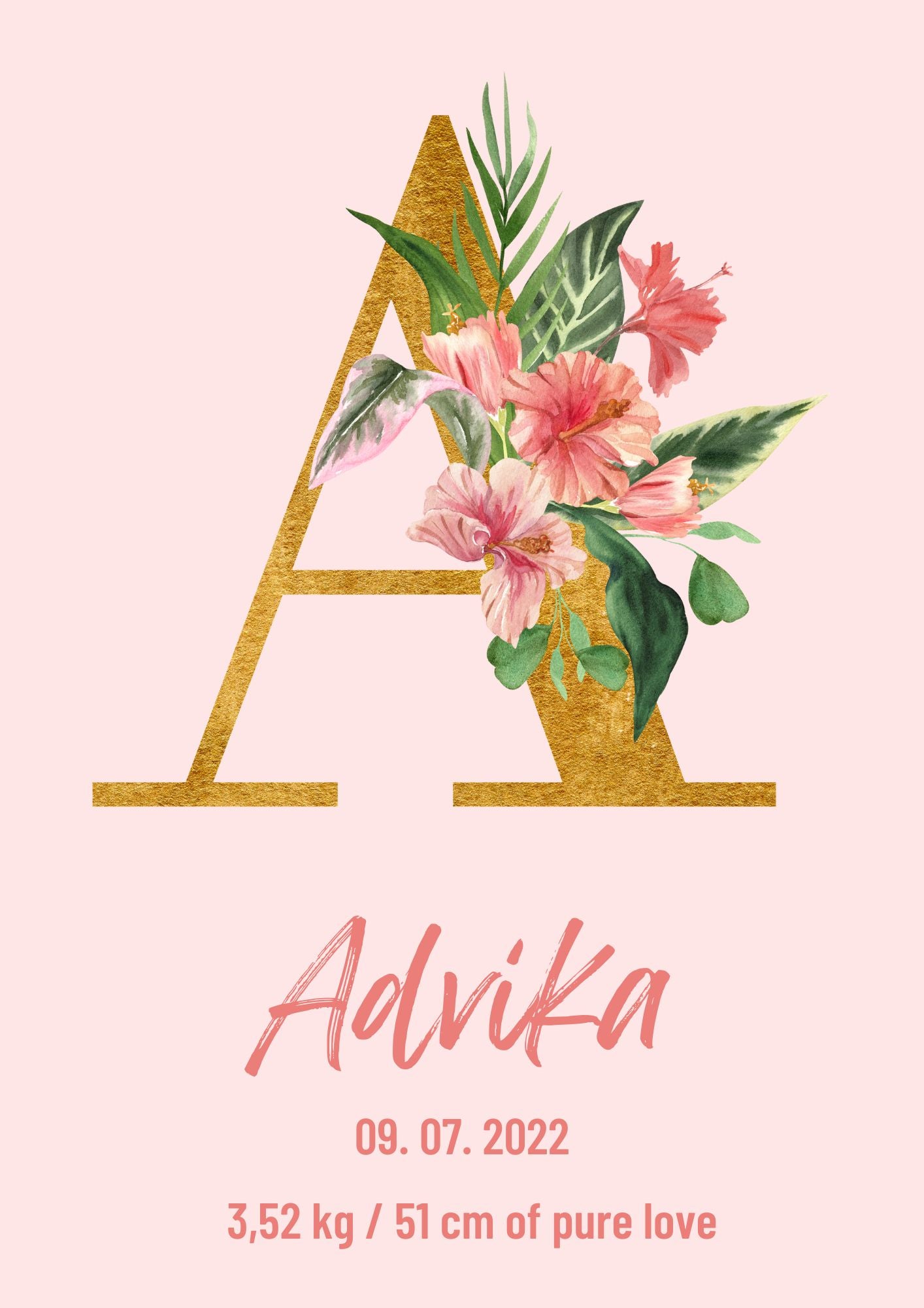 Personalized Floral Themed Poster for Baby Girl