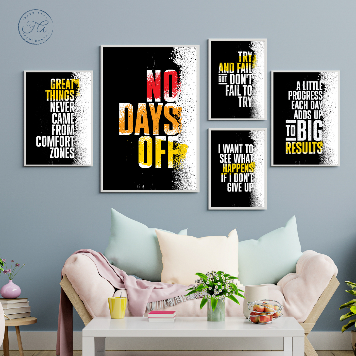 Gym Motivation Quotes (Set of 5 Prints)