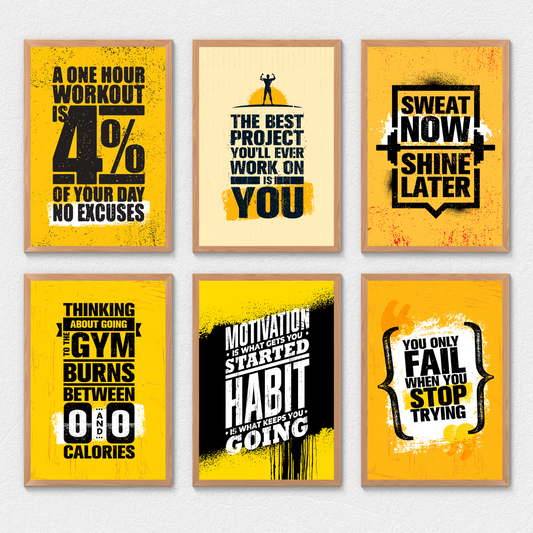 Gym Motivational Quotes Combo ( Set of Six A4 Posters)