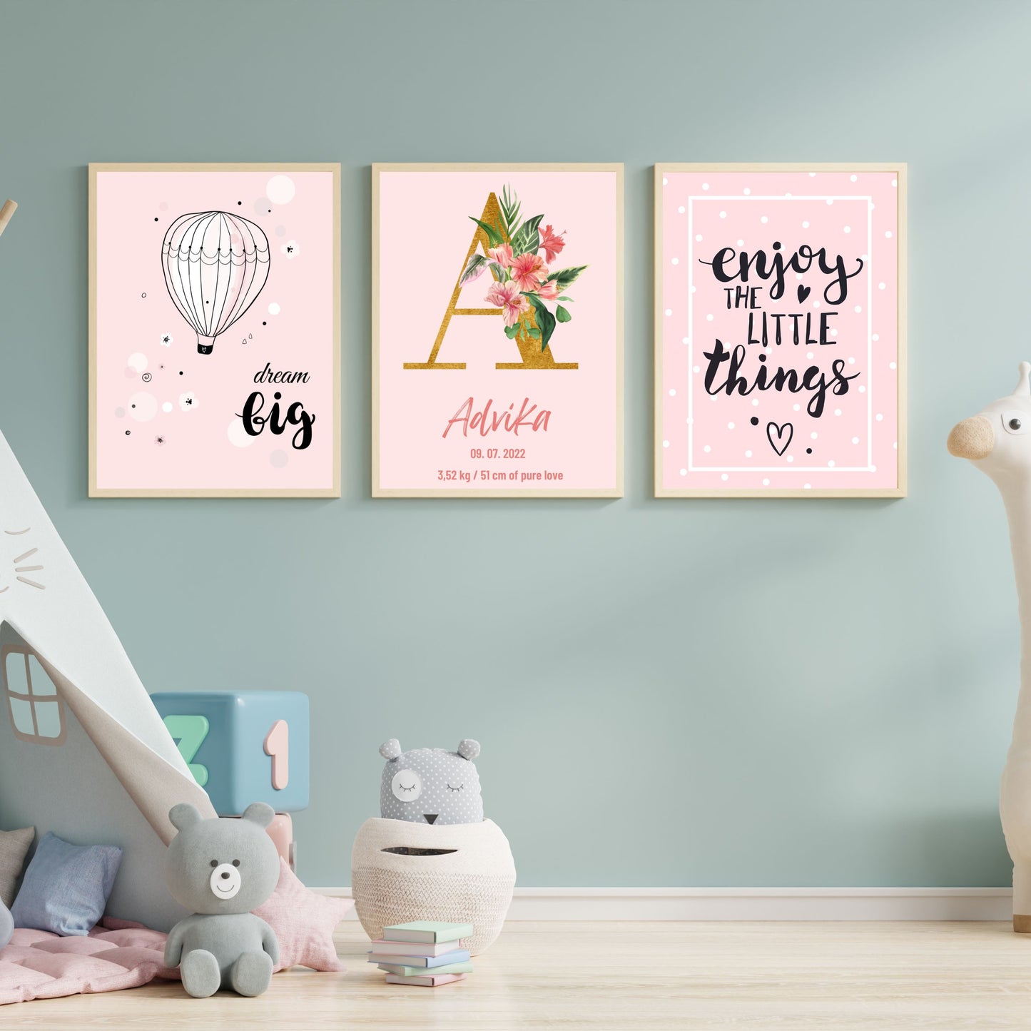 Personalized Floral Themed Poster for Baby Girl