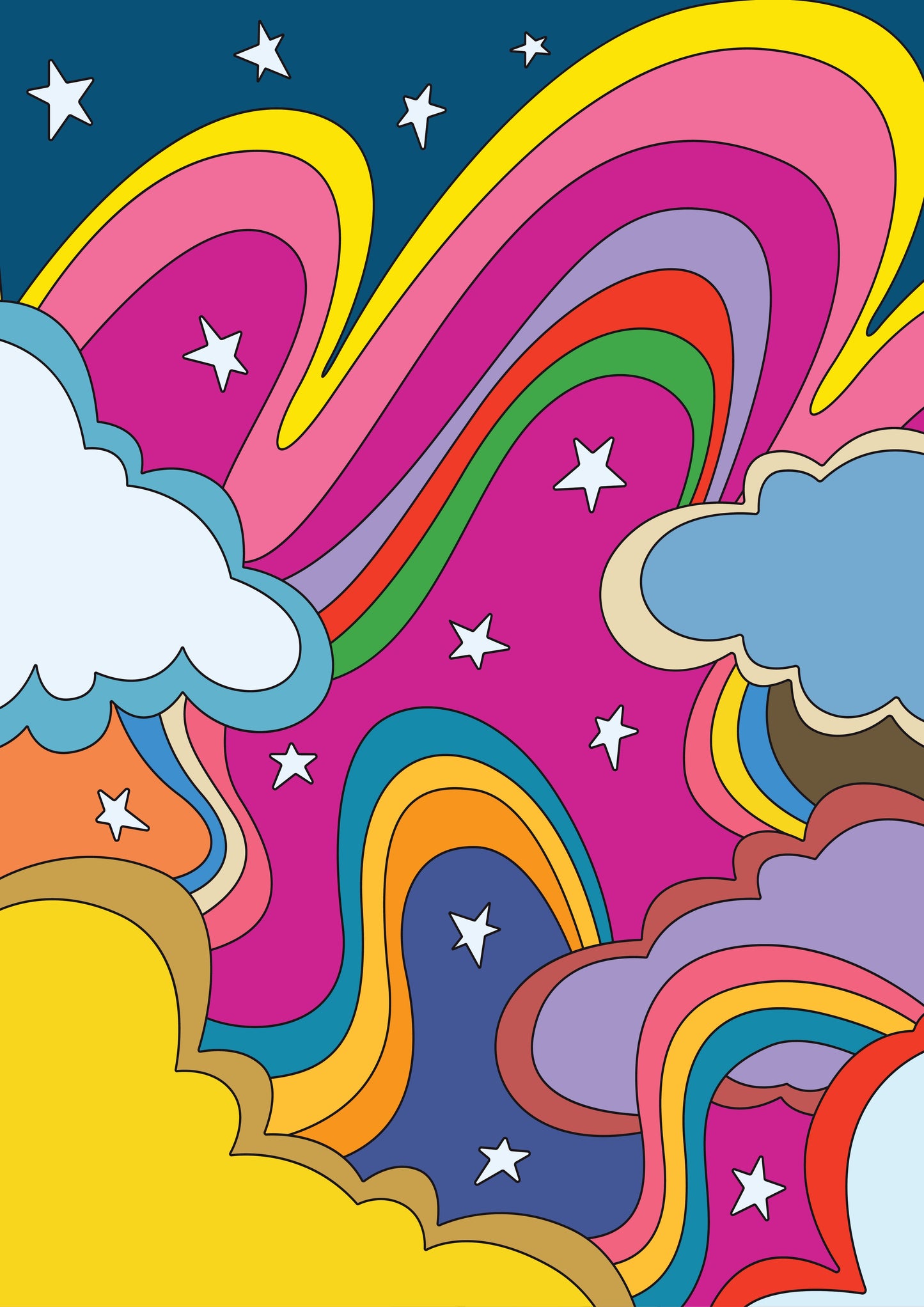 Psychedelic Art - Rainbow, Stars and Cloud