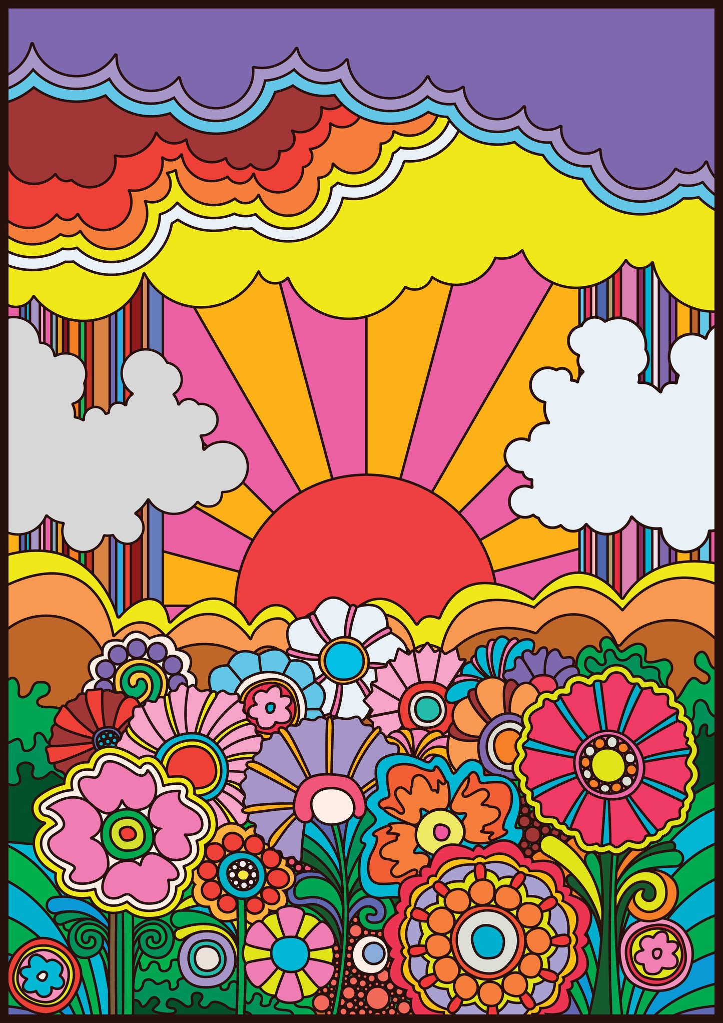 Psychedelic Art - Sun and Flowers