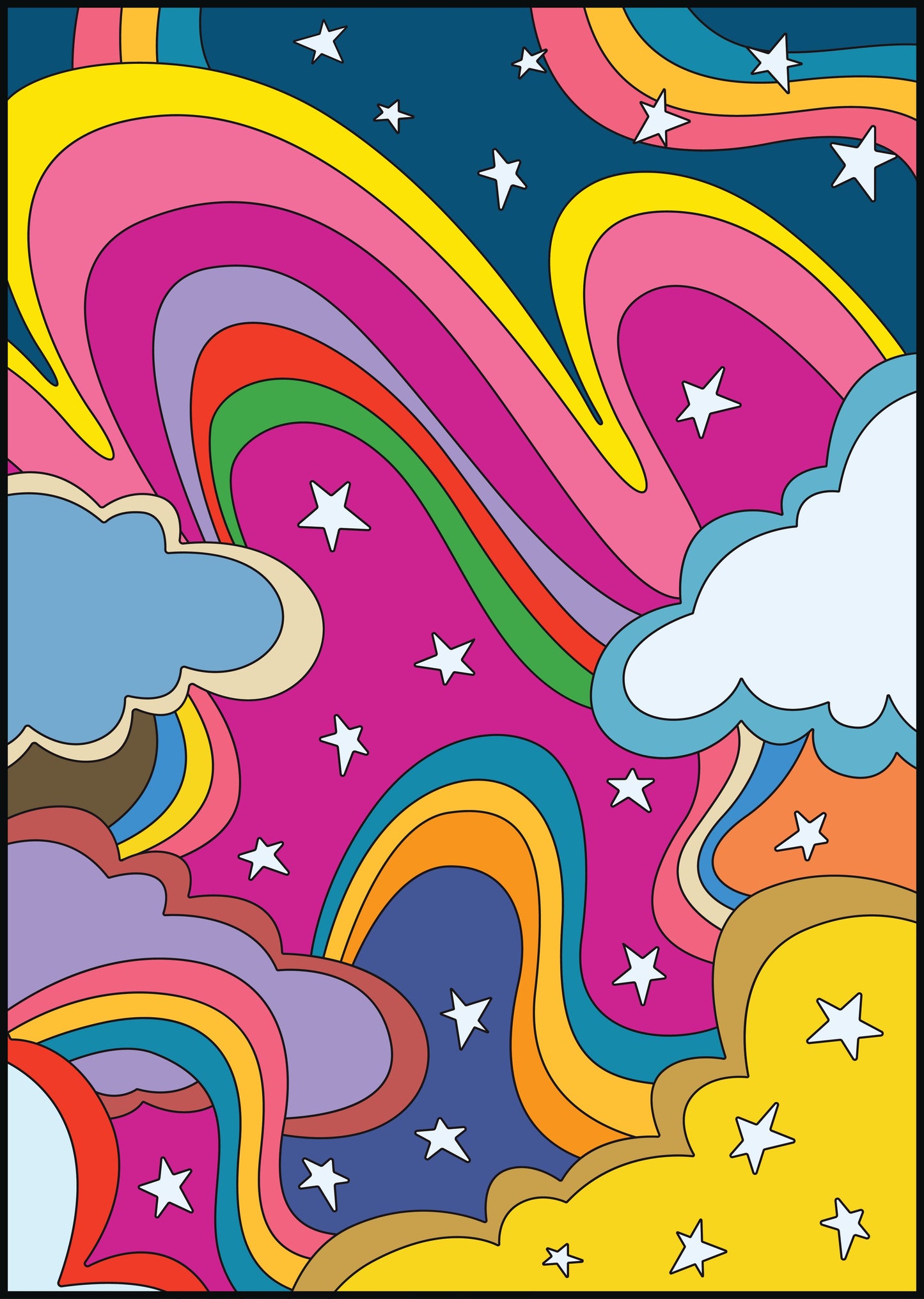 Psychedelic Art - Stars, Rainbow and Cloud