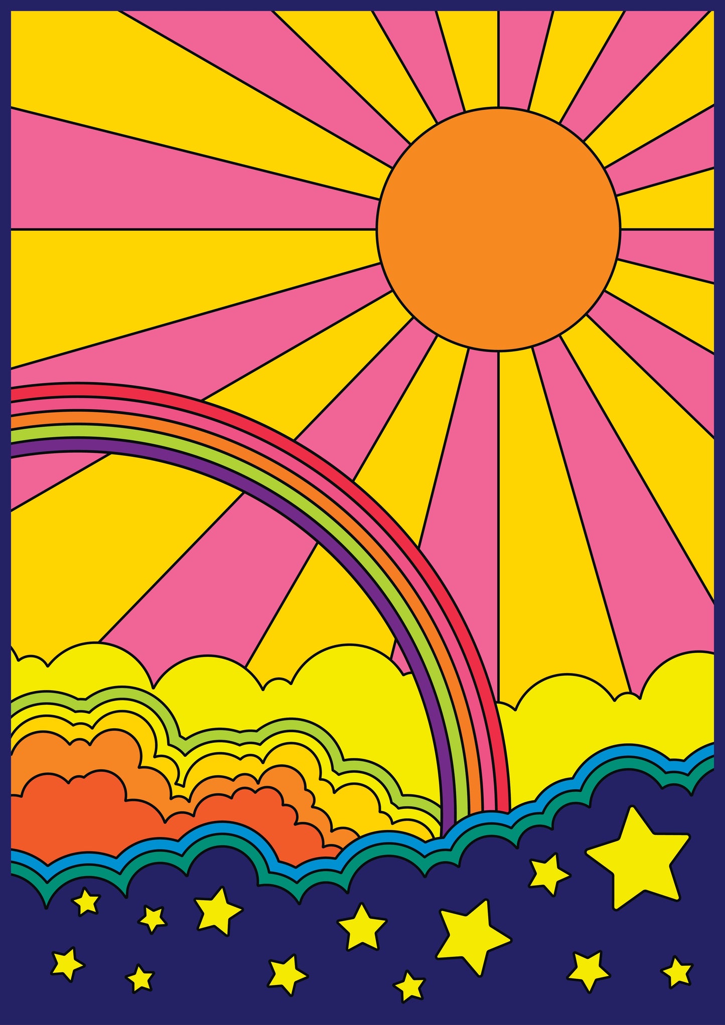 Psychedelic Art - Sun, Stars and Rainbow