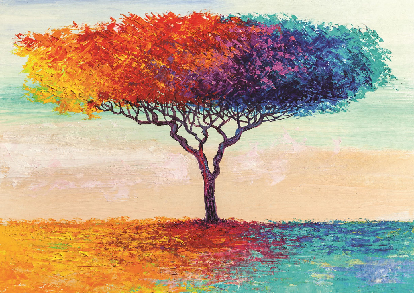 Hand Painted Impressionist Oil Painting of a Colorful Tree