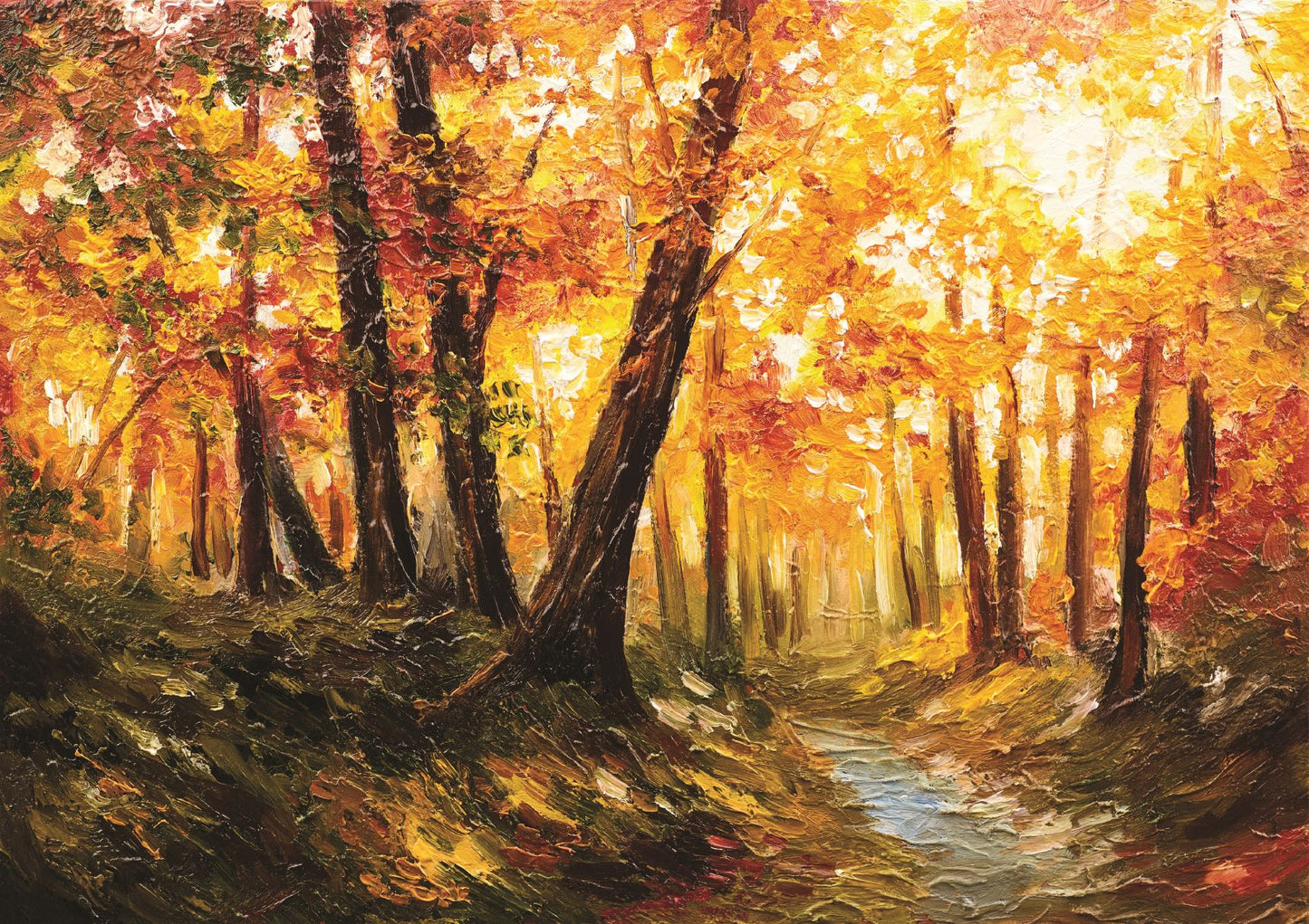Autumn forest near the river, orange leaves