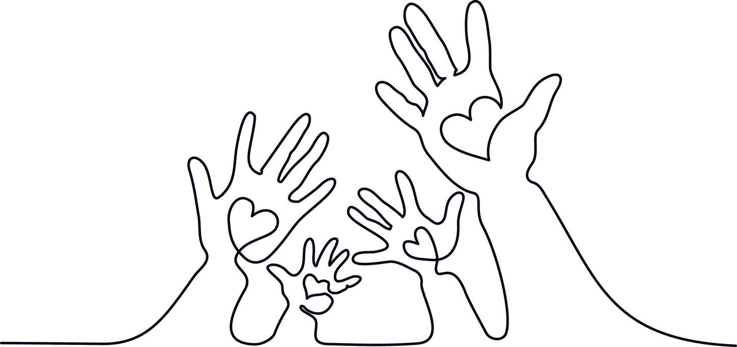 Abstract family hands holding hearts