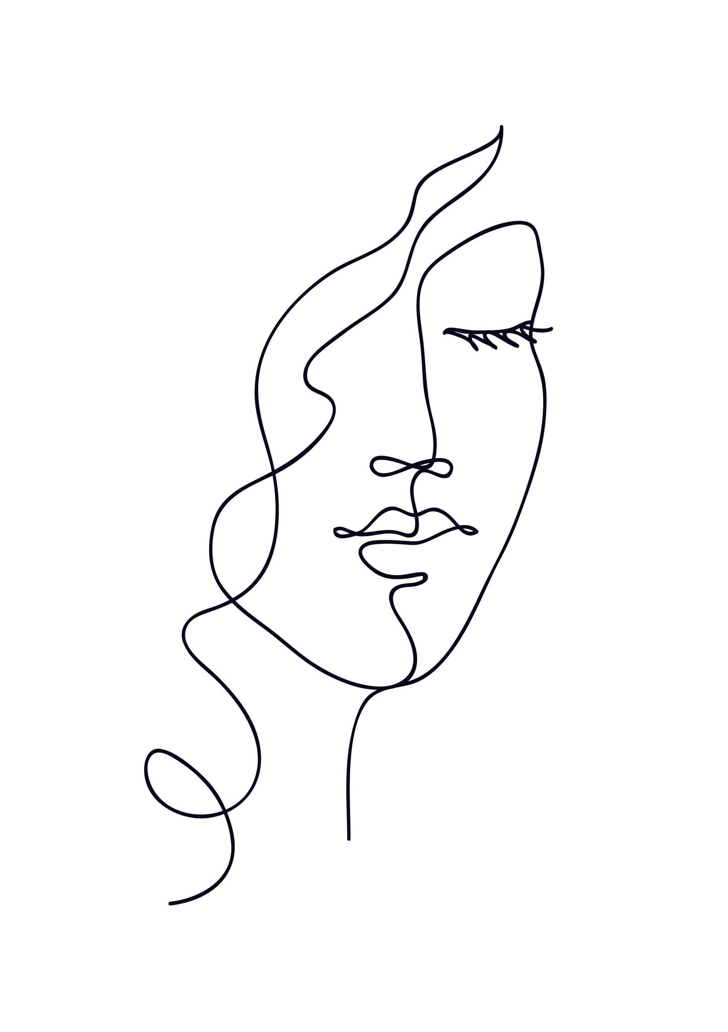 Abstract woman face with wavy hair