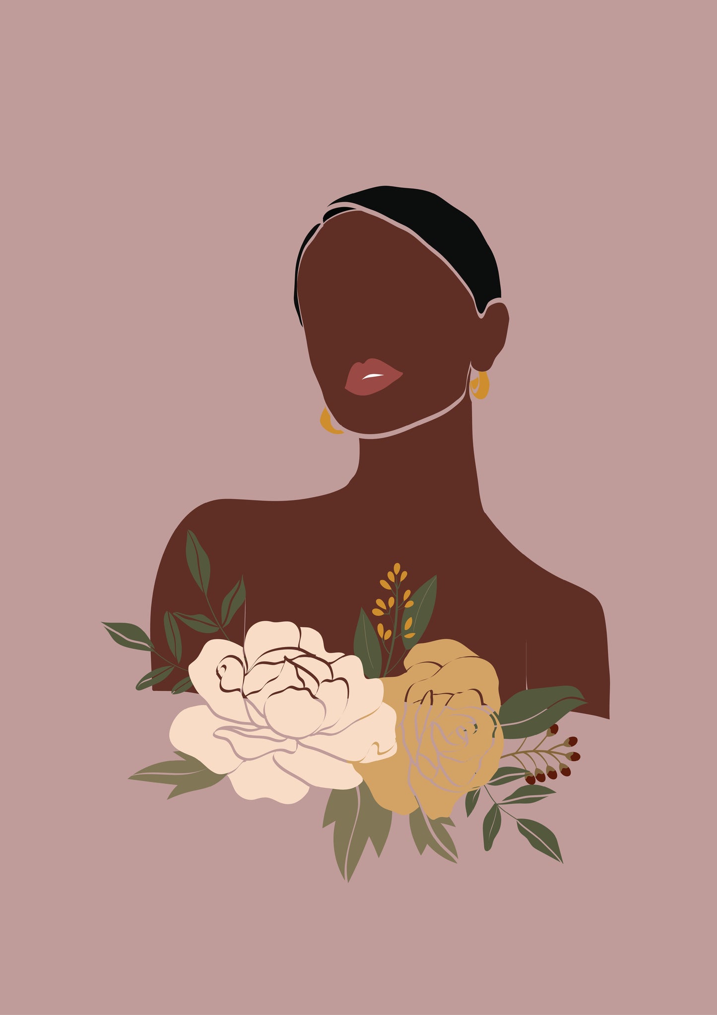 Beautiful, confident black woman and bouquets